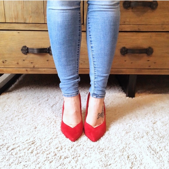 Red Suede Heels - Picture 3 of 8